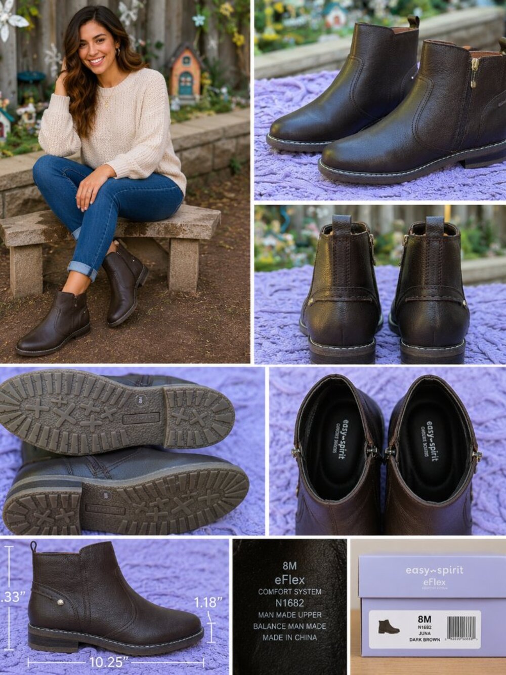 🤎 Easy Spirit Juna eFlex Comfort Booties | Dark Brown | Size 8M | NWT